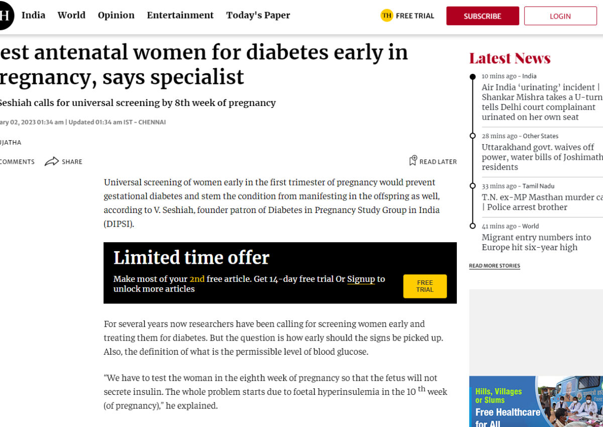 Test antenatal women for diabetes early in pregnancy, says specialist