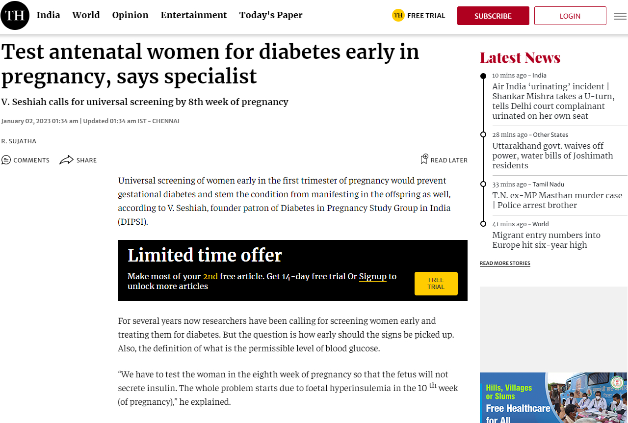 Test antenatal women for diabetes early in pregnancy, says specialist